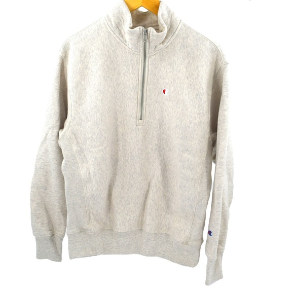 Champion Reverse Weave Quarter Zip Sweatshirt Cream colored Men's Small